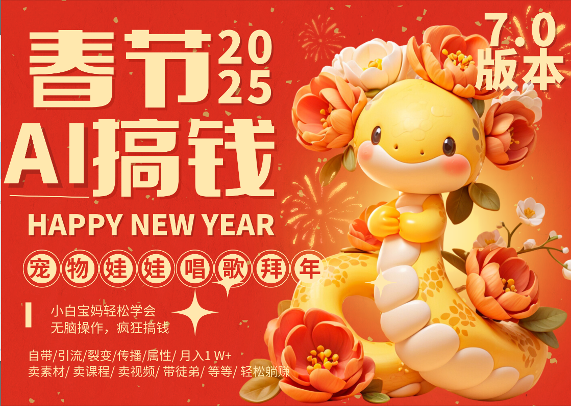 AI春节搞钱7.0升级版 蝴蝶号超火爆萌宠唱歌拜年  AI一键制作 批量出内容   春节做轻松躺赚 每日轻松十分钟  月赚米1W+  抓紧冲！可做视频 可卖素材只带小白和宝妈！创富副业网-网创项目资源站-副业项目-创业项目-搞钱项目创富副业网