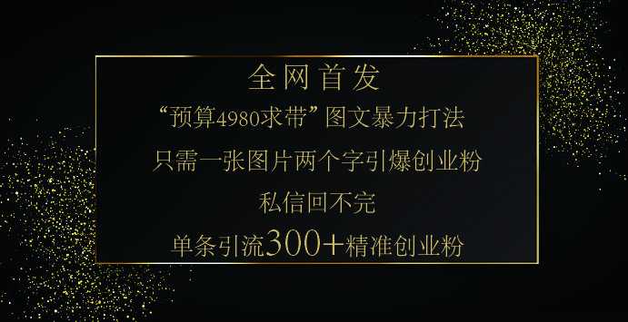 小红书，“预算 4980 带我飞” 的神奇图片引流法，堪称涨粉核武器！只需一张图，就能单条笔记凭借此方法，轻松引流 300 + 精准创业粉！创富副业网-网创项目资源站-副业项目-创业项目-搞钱项目创富副业网