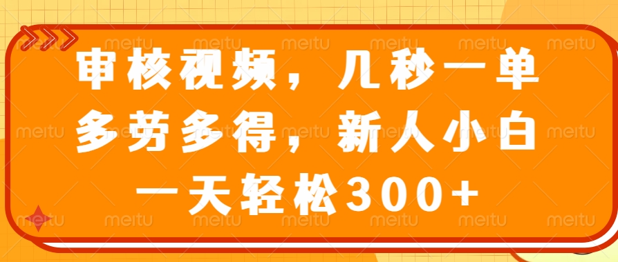 审核视频项目，几秒一单，多劳多得，新人小白一天轻松300+创富副业网-网创项目资源站-副业项目-创业项目-搞钱项目创富副业网