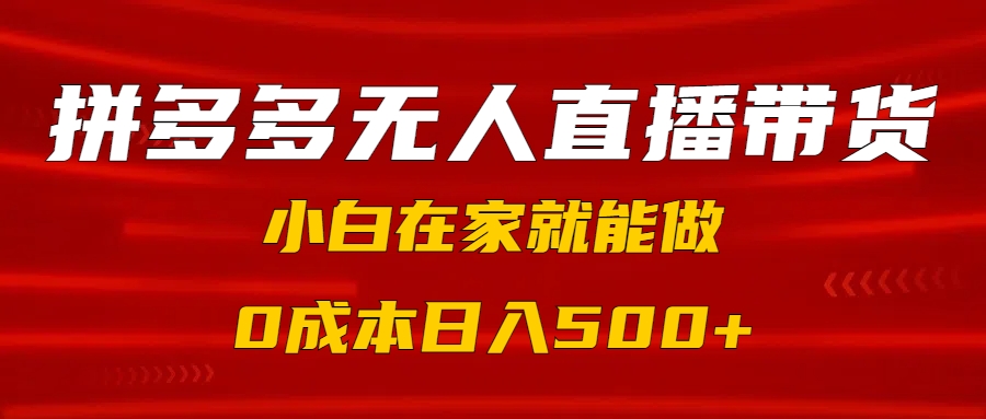 拼多多无人直播带货，小白在家就能做，0成本日入500+创富副业网-网创项目资源站-副业项目-创业项目-搞钱项目创富副业网