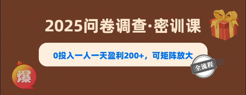 2025《问卷调查》0投入一人一天盈利200+，可矩阵放大创富副业网-网创项目资源站-副业项目-创业项目-搞钱项目创富副业网