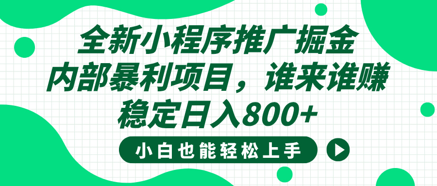 全新小程序推广掘金，内部暴利项目，小白轻松上手，稳定日入800+创富副业网-网创项目资源站-副业项目-创业项目-搞钱项目创富副业网