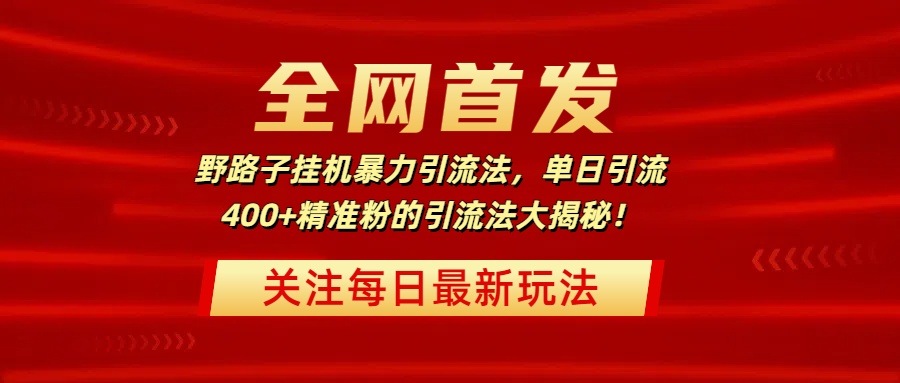 全网首发，野路子挂机暴力引流法，单日引流400+精准粉的引流法大揭秘！创富副业网-网创项目资源站-副业项目-创业项目-搞钱项目创富副业网