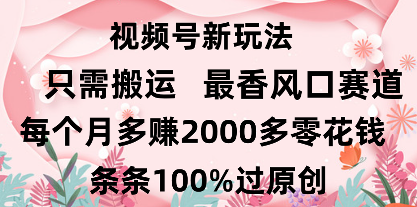日入2000+，条条100%过原创，视频号最香风口赛道，小白轻松上手创富副业网-网创项目资源站-副业项目-创业项目-搞钱项目创富副业网