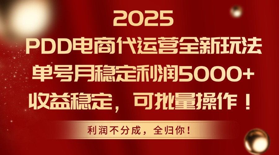 2025 PDD电商代运营全新玩法，单号月稳定利润5000+，收益稳定，可批量操作！创富副业网-网创项目资源站-副业项目-创业项目-搞钱项目创富副业网