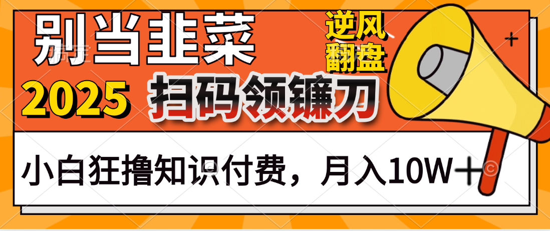 2025别当韭菜！扫码领镰刀！小白狂撸知识付费月入10W+创富副业网-网创项目资源站-副业项目-创业项目-搞钱项目创富副业网