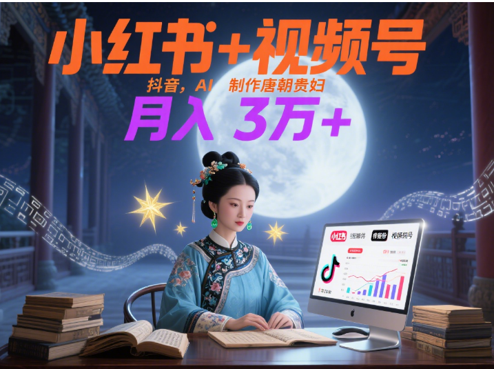 小红书+视频号+抖音，AI轻松制作唐朝贵妇IP，毒鸡汤、励志、减肥瘦身、养生赛道轻松切入，每天30分钟，轻松产出N条，月入3万+创富副业网-网创项目资源站-副业项目-创业项目-搞钱项目创富副业网