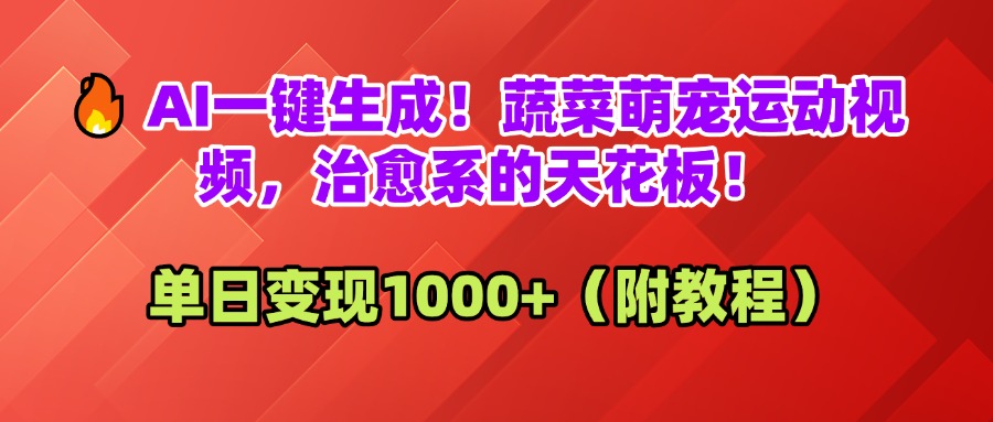 AI一键生成！蔬菜萌宠运动视频，治愈系的天花板！单日变现1000+（附教程）创富副业网-网创项目资源站-副业项目-创业项目-搞钱项目创富副业网