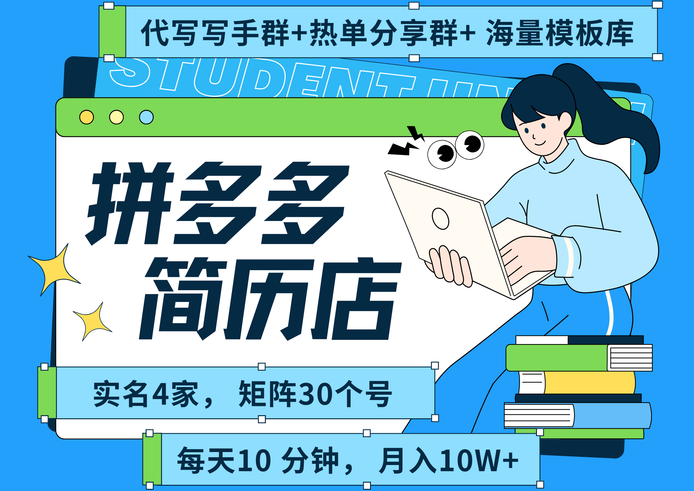 拼多多 虚拟资料 简历 海报代写 全SOP流程 毫无保留分享（含后端资料以及代写渠道）每天十分钟 每人实名四个店  矩阵30个账号  轻轻松松 月入10W创富副业网-网创项目资源站-副业项目-创业项目-搞钱项目创富副业网