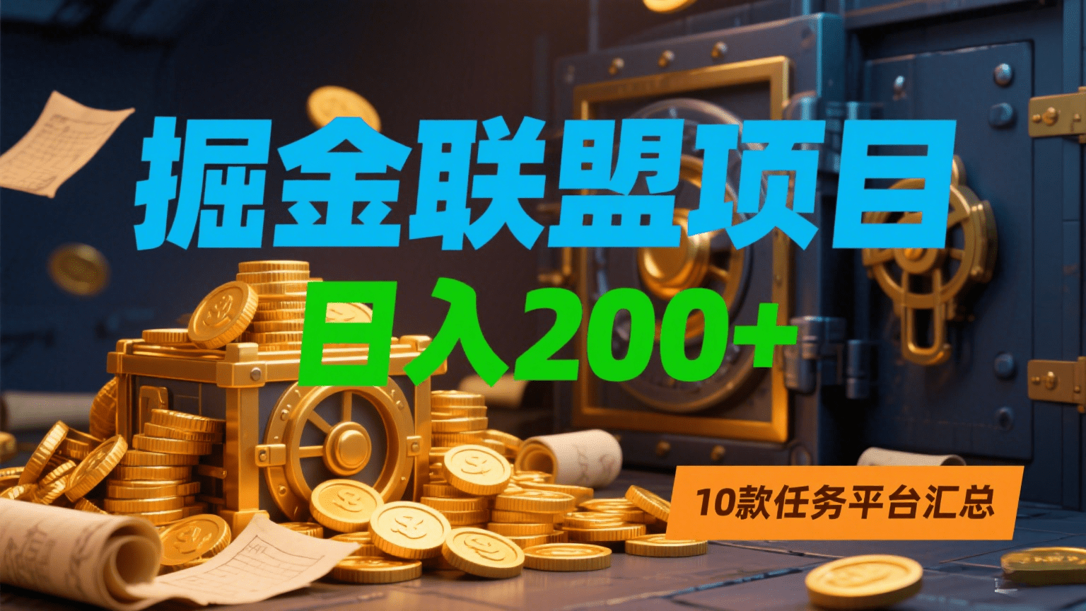 掘金联盟项目，日入200+，10款任务平台汇总创富副业网-网创项目资源站-副业项目-创业项目-搞钱项目创富副业网