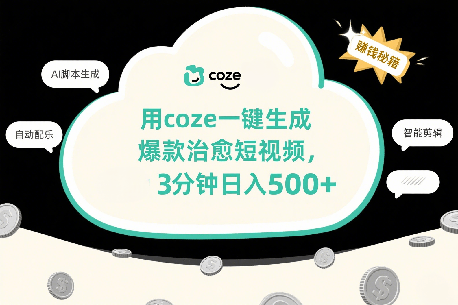 用coze一键生成爆款治愈短视频，3分钟日入500+创富副业网-网创项目资源站-副业项目-创业项目-搞钱项目创富副业网