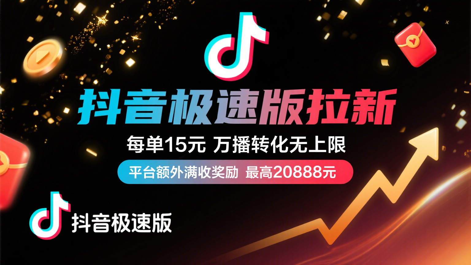 抖音极速版放福利,每单15元,万播转化无上限,平台额外满收奖励,最高可领20888元创富副业网-网创项目资源站-副业项目-创业项目-搞钱项目创富副业网