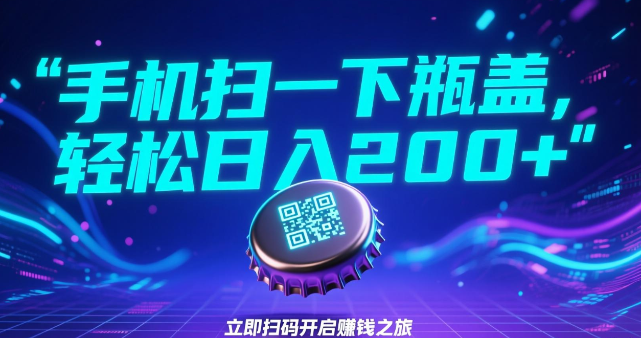 手机扫一下瓶盖，轻松日入200+创富副业网-网创项目资源站-副业项目-创业项目-搞钱项目创富副业网