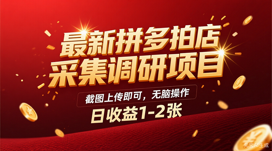 最新拼多多拍店采集调研项目,截图上传即可,无脑操作,日收益1-2张创富副业网-网创项目资源站-副业项目-创业项目-搞钱项目创富副业网
