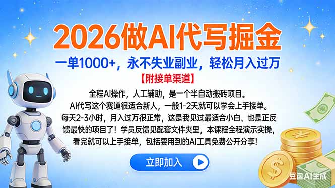2026做AI代写掘金，一单1000+，永不失业副业，轻松月入过万创富副业网-网创项目资源站-副业项目-创业项目-搞钱项目创富副业网