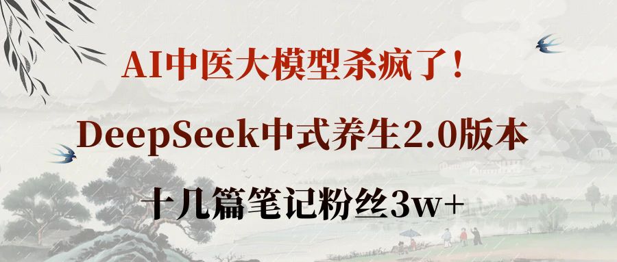 AI中医大模型杀疯了!DeepSeek中式养生2.0版本,十几篇笔记粉丝3w+创富副业网-网创项目资源站-副业项目-创业项目-搞钱项目创富副业网