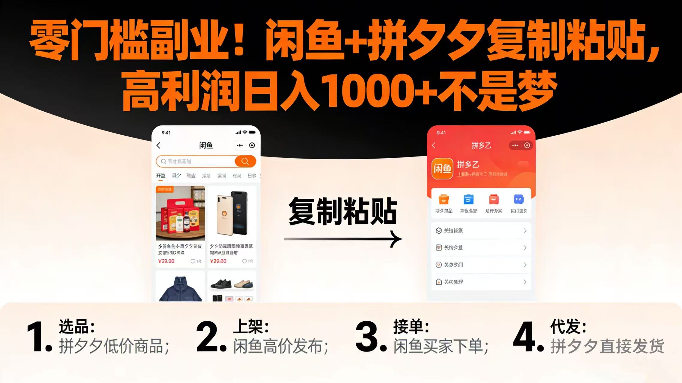 零门槛副业！闲鱼 + 拼夕夕复制粘贴，高利润日入 1000 + 不是梦创富副业网-网创项目资源站-副业项目-创业项目-搞钱项目创富副业网