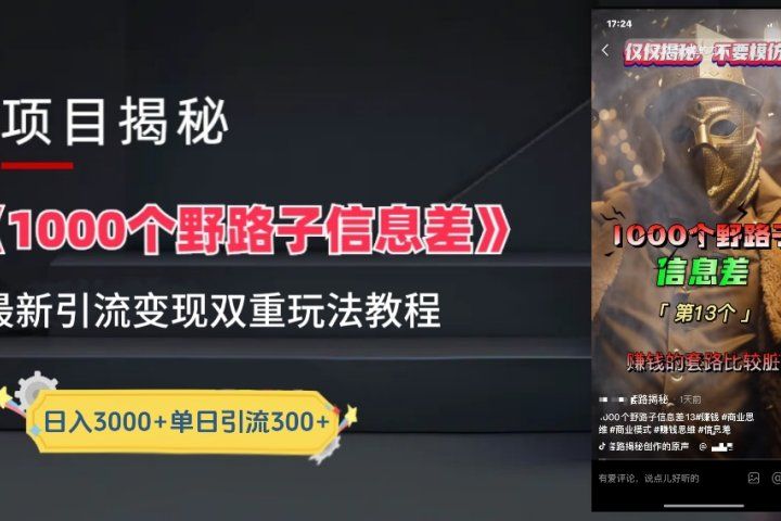 抖音最新一千个野路子玩法教程,变现+引流双重玩法,野路子信息差创富副业网-网创项目资源站-副业项目-创业项目-搞钱项目创富副业网