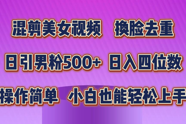 混剪美女视频,换脸去重,轻松过原创,日入四位数,操作简单,小白也能轻松上手创富副业网-网创项目资源站-副业项目-创业项目-搞钱项目创富副业网