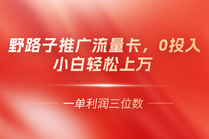 野路子推广流量卡，一单利润上百，0投入，小白月利润上万创富副业网-网创项目资源站-副业项目-创业项目-搞钱项目创富副业网